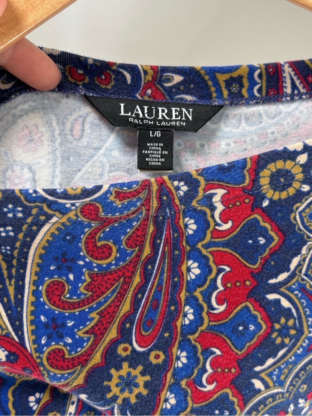 Lauren Ralph Lauren paisley stretch cotton boatneck top, large - Picture 8 of 9